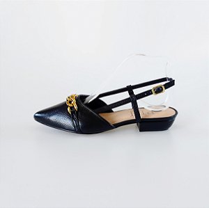 SCARPIN SALTO BAIXO BLOCO COURO PRETO CONFORTAVEL