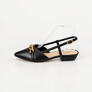 SCARPIN SALTO BAIXO BLOCO COURO PRETO CONFORTAVEL
