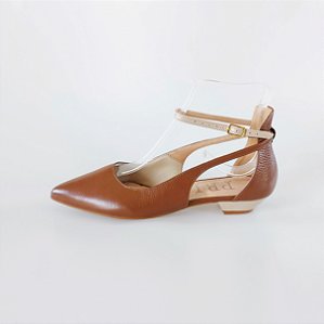 SCARPIN SALTO BAIXO BLOCO COURO MARROM NUDE CLARO CONFORTAVEL