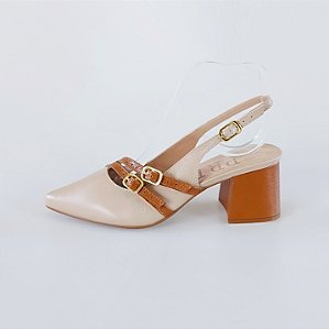 SCARPIN SALTO BLOCO COURO NUDE CLARO CARAMELO CONFORTAVEL