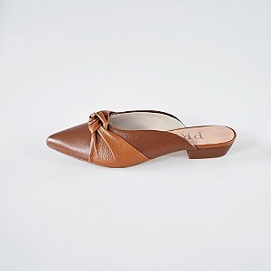 MULE SALTO BAIXO BLOCO COURO MARROM CARAMELO CONFORTAVEL