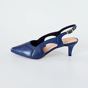 SCARPIN SALTO FINO COURO AZUL MARINHO CONFORTAVEL