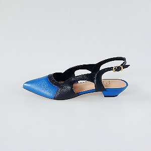 SCARPIN SALTO BAIXO FINO COURO AZUL BIC PRETO CONFORTAVEL