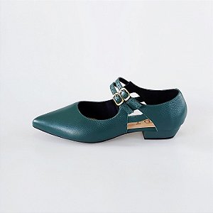SCARPIN SALTO BAIXO BLOCO COURO VERDE MILITAR CONFORTAVEL