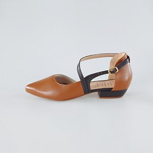 SCARPIN SALTO BLOCO COURO CARAMELO CAFE CONFORTAVEL