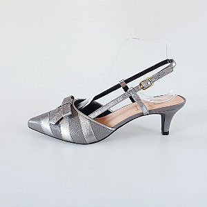 SCARPIN SALTO FINO COURO CINZA METALIZADO GRAFITE CONFORTAVEL