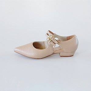 SCARPIN SALTO BLOCO COURO NUDE CLARO CONFORTAVEL