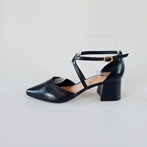 SCARPIN SALTO BLOCO COURO PRETO CONFORTAVEL
