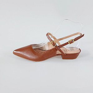 SCARPIN SALTO BLOCO COURO MARROM CONFORTAVEL