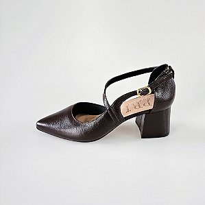 SCARPIN SALTO BLOCO COURO CAFE CONFORTAVEL