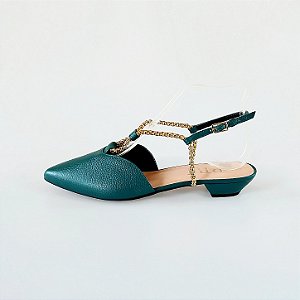 SCARPIN SALTO FINO COURO VERDE MILITAR CONFORTAVEL
