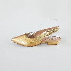 SCARPIN SALTO BLOCO COURO DOURADO CONFORTAVEL