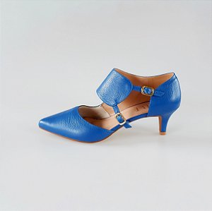 SCARPIN SALTO FINO COURO AZUL BIC CONFORTAVEL