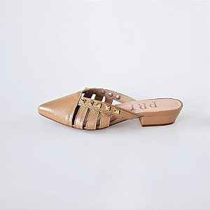 MULE SALTO BLOCO COURO NUDE ESCURO CONFORTAVEL