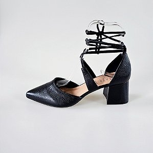 SCARPIN SALTO BLOCO COURO PRETO CONFORTAVEL