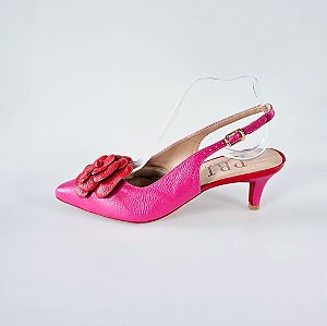 SCARPIN SALTO FINO COURO PINK VERMELHO CAMPARI CONFORTAVEL