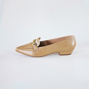 MOCASSIM SALTO BLOCO COURO NUDE ESCURO CONFORTAVEL