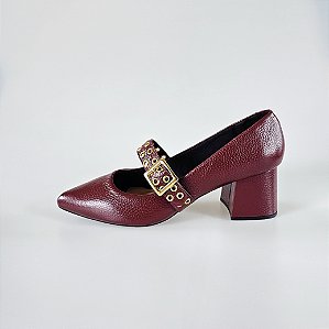 SCARPIN SALTO BLOCO COURO MARSALA CONFORTAVEL