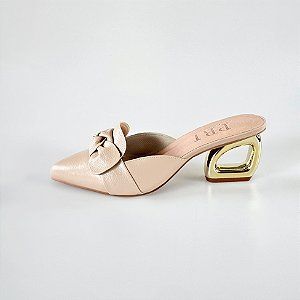 MULE SALTO GEOMETRICO COURO NUDE CLARO CONFORTAVEL