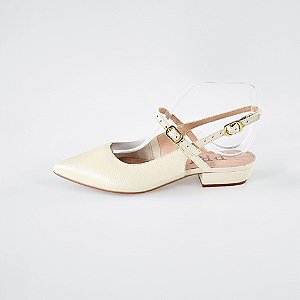 SCARPIN SALTO BLOCO COURO OFF WHITE CONFORTAVEL