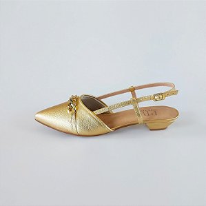 SCARPIN SALTO FINO COURO DOURADO CONFORTAVEL