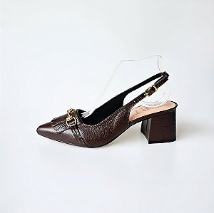 SCARPIN SALTO BLOCO COURO CAFE CONFORTAVEL