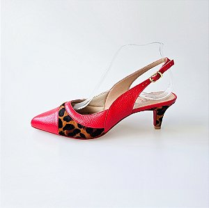SCARPIN SALTO FINO COURO VERMELHO ONCA CONFORTAVEL