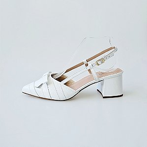 SCARPIN SALTO BLOCO COURO BRANCO CONFORTAVEL