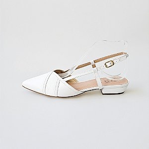 SCARPIN SALTO BLOCO COURO BRANCO CONFORTAVEL