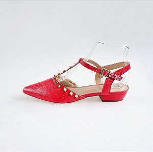 SCARPIN SALTO BLOCO COURO VERMELHO CAMPARI CONFORTAVEL