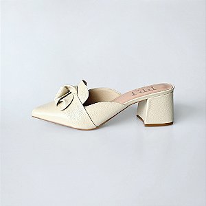 MULE SALTO BLOCO COURO OFF WHITE CONFORTAVEL