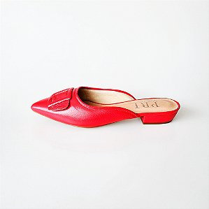 MULE SALTO BLOCO COURO VERMELHO CAMPARI CONFORTAVEL