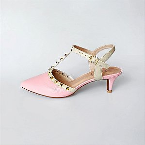SCARPIN SALTO FINO COURO ROSA BEBE NUDE CLARO CONFORTAVEL