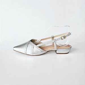 SCARPIN SALTO BLOCO COURO PRATA CONFORTAVEL