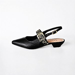 SCARPIN SALTO FINO COURO PRETO CONFORTAVEL
