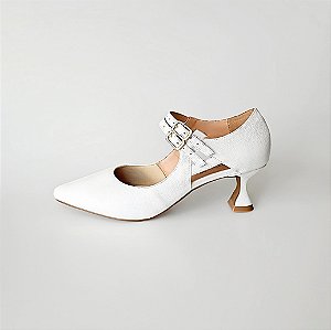 SCARPIN SALTO TACA COURO BRANCO CONFORTAVEL