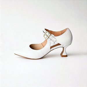 SCARPIN SALTO TACA COURO BRANCO CONFORTAVEL
