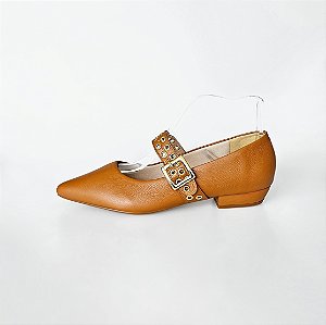 SCARPIN SALTO BLOCO COURO CARAMELO CONFORTAVEL