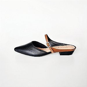 MULE SALTO BLOCO COURO PRETO MARROM CONFORTAVEL