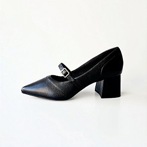 SCARPIN SALTO BLOCO COURO PRETO CONFORTAVEL