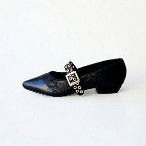SCARPIN SALTO BLOCO COURO PRETO CONFORTAVEL
