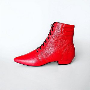 BOTA SALTO BLOCO COURO VERMELHO CAMPARI CONFORTAVEL