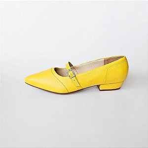 SCARPIN SALTO TACA COURO AMARELO CONFORTAVEL