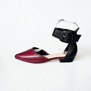 SCARPIN SALTO BLOCO COURO MARSALA PRETO CONFORTAVEL