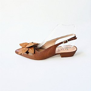 SCARPIN SALTO BLOCO COURO MARROM CARAMELO CONFORTAVEL