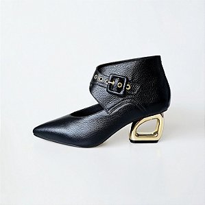 BOTA SALTO GEOMETRICO COURO PRETO CONFORTAVEL