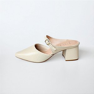 MULE SALTO BLOCO COURO OFF WHITE CONFORTAVEL