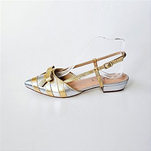 SCARPIN SALTO BLOCO PRATA DOURADO CONFORTAVEL