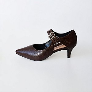 SCARPIN SALTO FINO COURO CAFE CONFORTAVEL