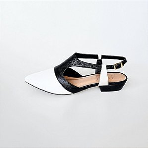 SCARPIN SALTO BLOCO BRANCO PRETO CONFORTAVEL